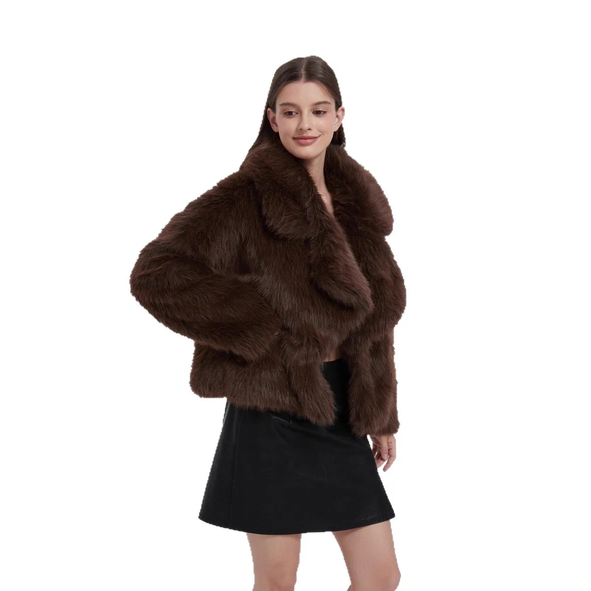 Novo inverno feminino casaco de pele integrado grande gola de pele quente jaqueta de pele artificial para senhora desinged feminino eco casaco de pele do falso