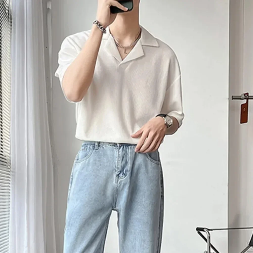 Practical Stylish High Quality Vacation Daily Holiday Shirt Tees Social Solid Summer Casual Collar Half Sleeve