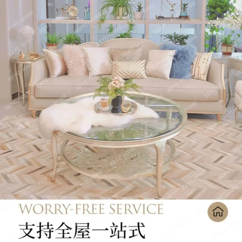 XXSolid wood petal sofa small apartment living room simple fabric three-person sofa combination