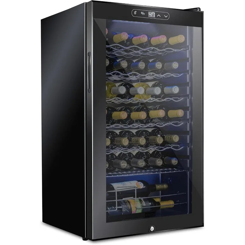 34 Bottle Compressor Wine Cooler Refrigerator w/Lock | Large Freestanding Wine Cellar | 41f-64f Digital Temperature Control