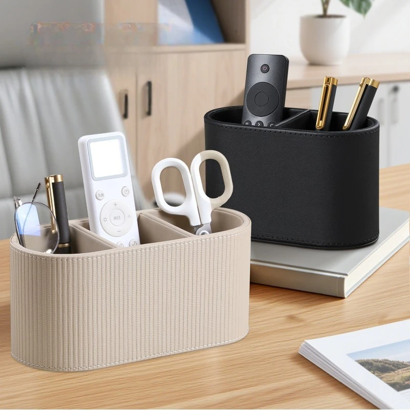 Oval Luxury Leather Pen Holder European Sundries Glasses Stationery Storage Tube Makeup Brush Cosmetic Organizer Box