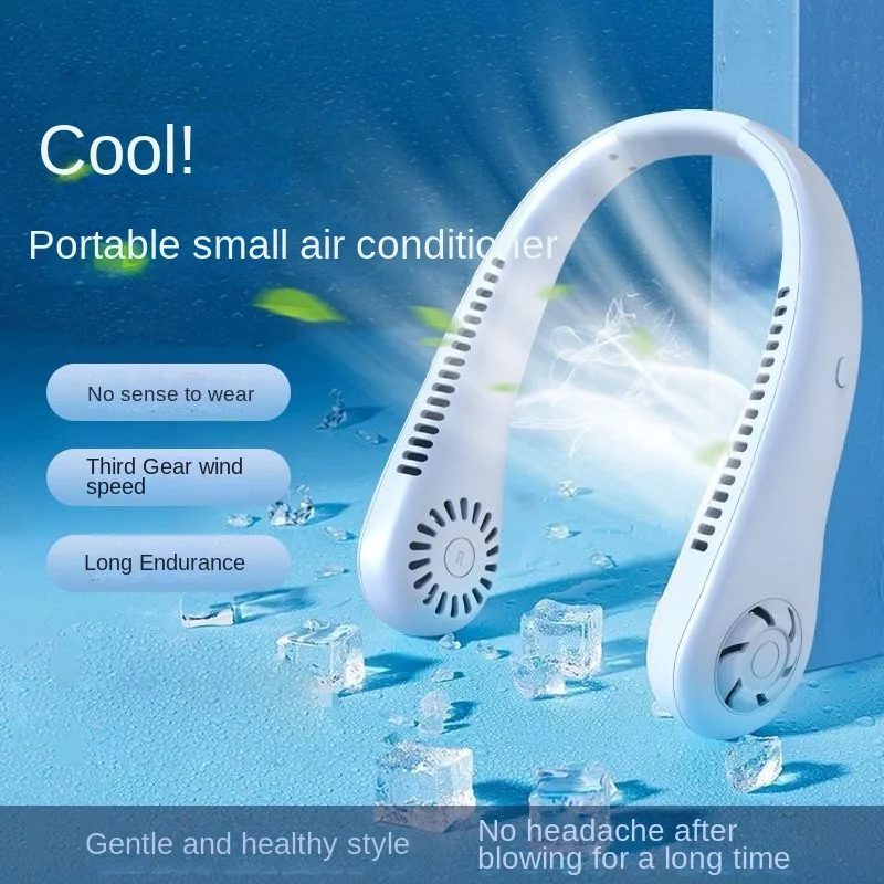 1PC Fan Long Battery Lif New Mini Neck Portable No Bladeless Hanging Neck ricaricabile Air Cooler 3 Speed Mini Summer Sport Fan