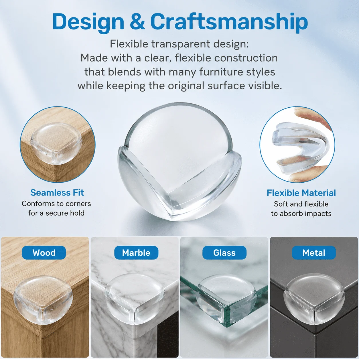 16 Pack Transparent Adhesive Corner Guards, Flexible Table and Furniture Corner Protectors for Home Surfaces view 4