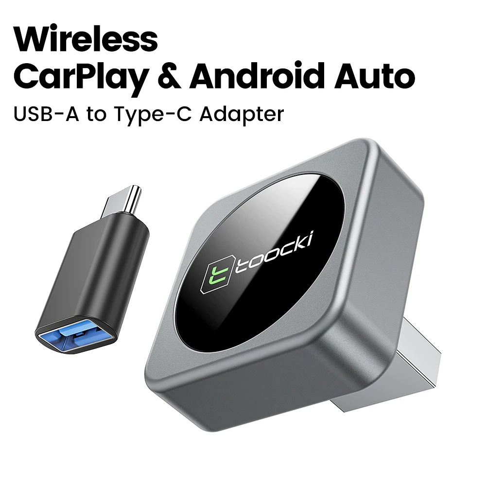 Toocki 2-in-1 draadloze CarPlay adapter & draadloze Android Auto adapter, AI Smart Box CarPlay dongle met USB-C adapter
