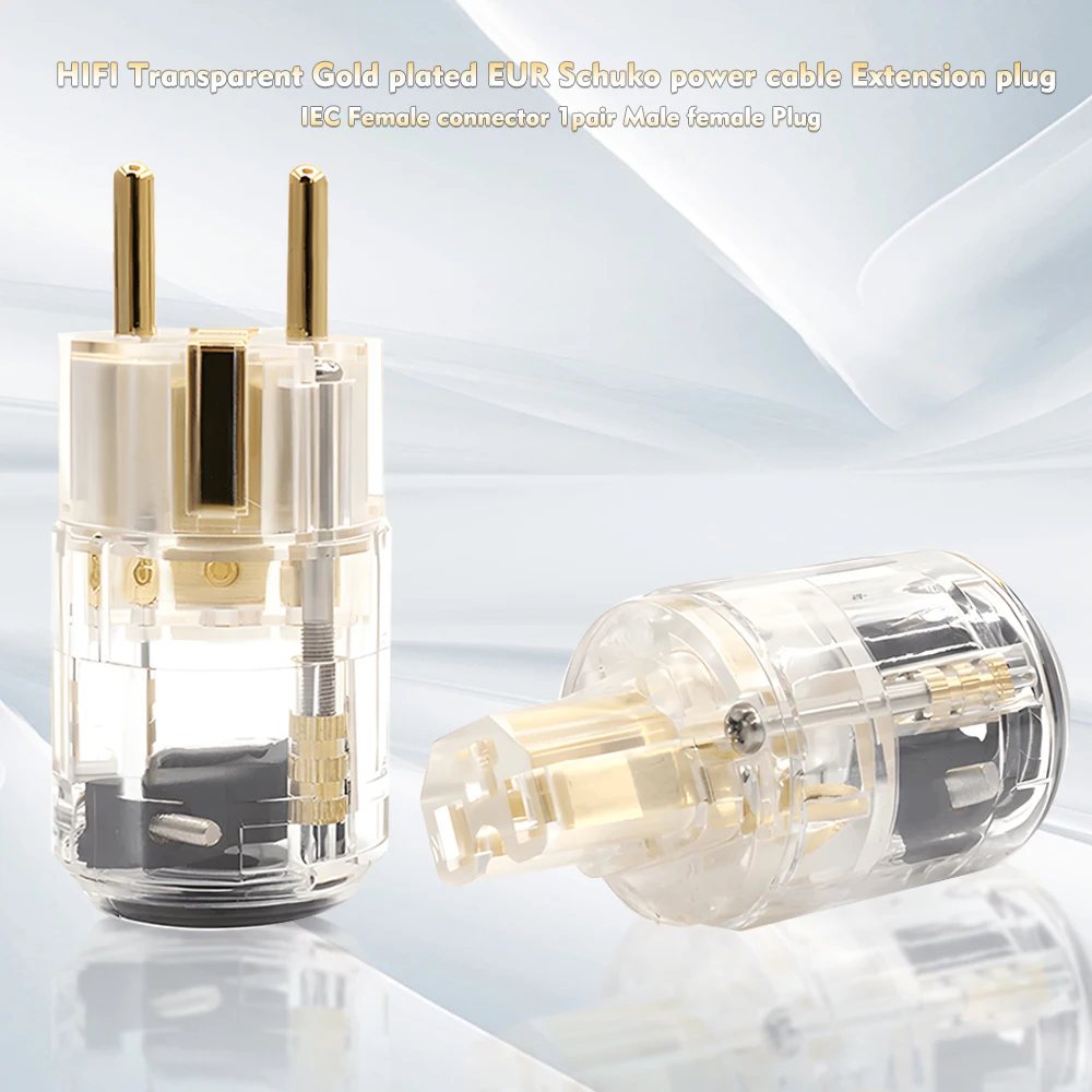 

Preffair P-029E+C-029 Gold/Rhodium Plating Schuko Power Plug hifi IEC Connector DIY For Audio Pair plug adapter Pair