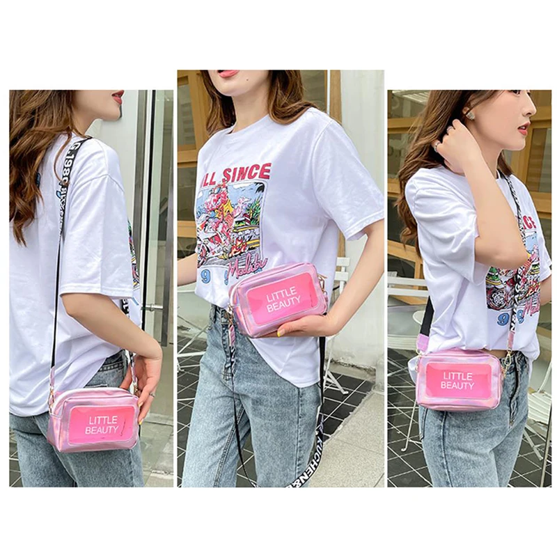 Fashion Women's Crossbody Shoulder Bag Transparent Letter Leisure Square Messenger Bag