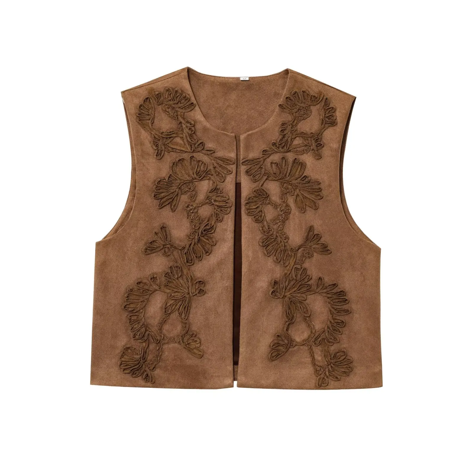 JNLEAOG Spring New Women's Faion Embroidery Decorated Faux Velvet Texture Vest Straight Cut Svel round Ne Polyester