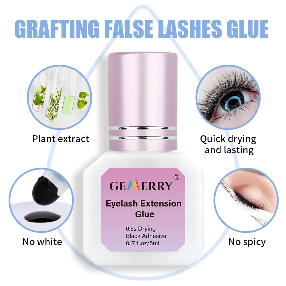 5g Gemerry Lash Glue 0.5s Fast Dry Strong Adhesive For Eyelash Extension 3-6 Months Long Last Glue Low Smell No Irritation