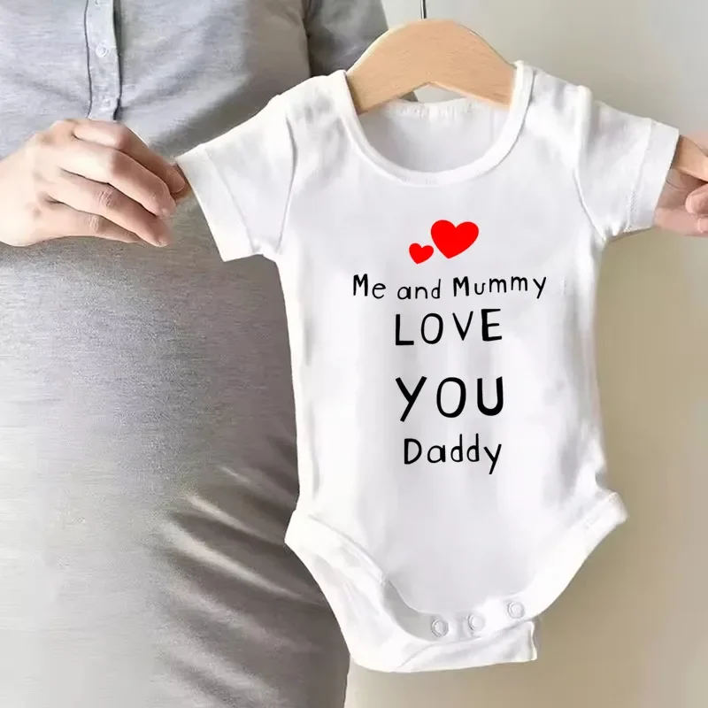 Me and Mummy Love You Daddy Baby Onesie Cotton Short Sleeve Newborn Bodysuit Gift for Daddy Pregnancy Reveal Clothes