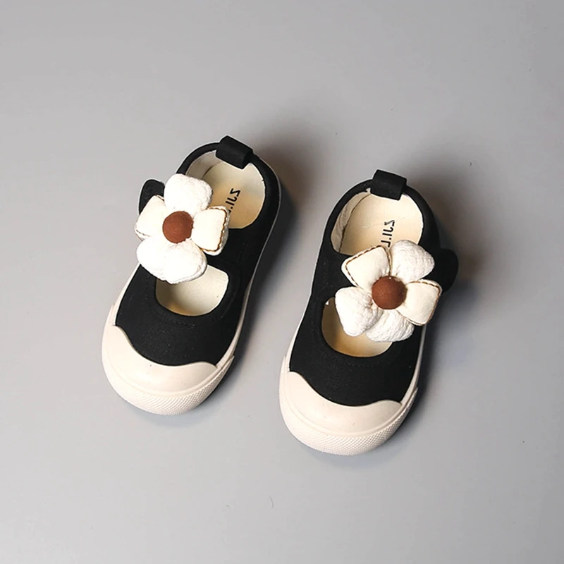 Sapatos de lona infantil com flor grande, tênis casuais, respirável, outono, criança, infantil, meninas, bebê, crianças