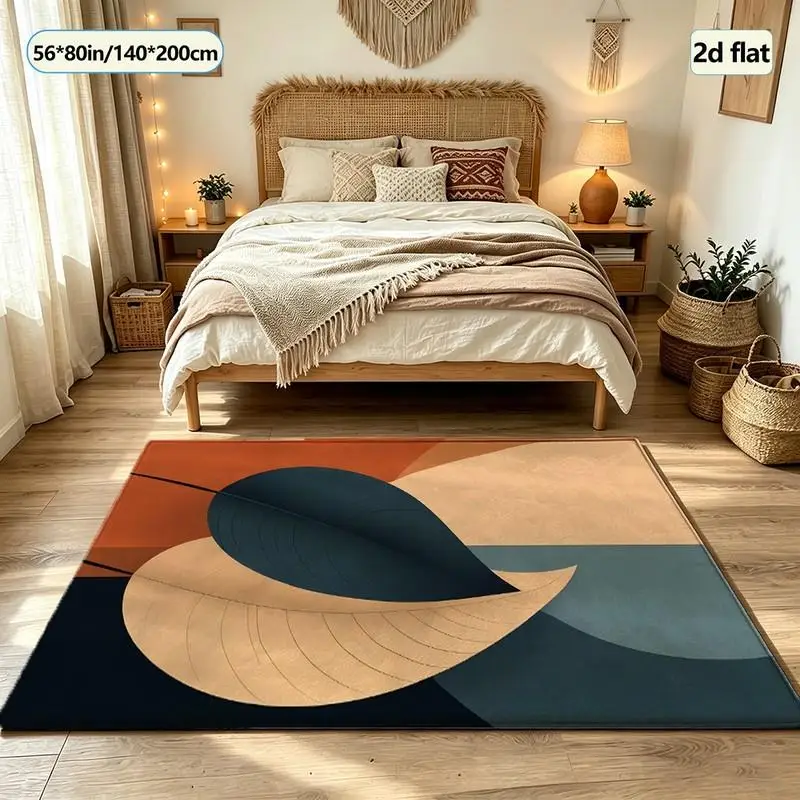 Modern Medieval Leaf Geometric Art Carpet Floor Mat for Home Living Room