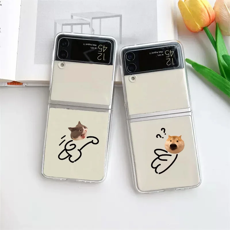 Funny Match Man Dog Cat Clear Phone Case for Samsung Galaxy Z Flip 5 ZFlip 6 Transaprent Cover for Samsung ZFlip 4 3 Fundas Skin