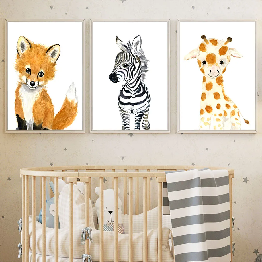 Boho Raccoon Elephant Lion Fox Zebra Giraffe Nursery Poster Nordic Wall Art Print Canvas Painting Pictures Baby Kids Room Decor