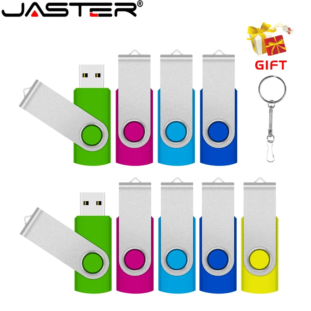 JASTER Colorful Rotatable Pen Drive 128GB 100% Real Capacity USB Flash Drive 64GB Free Key Chain Memory Stick 32GB Business Gift