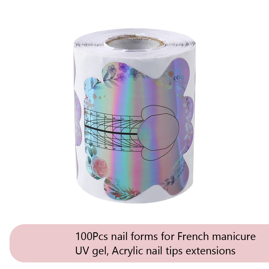 100 Stück Nagelkunstformen, französische Spitzen, Verlängerung, UV-Gel, selbstklebende Papierformen, Schablone für professionelle Nagelkünstler – Detail 5