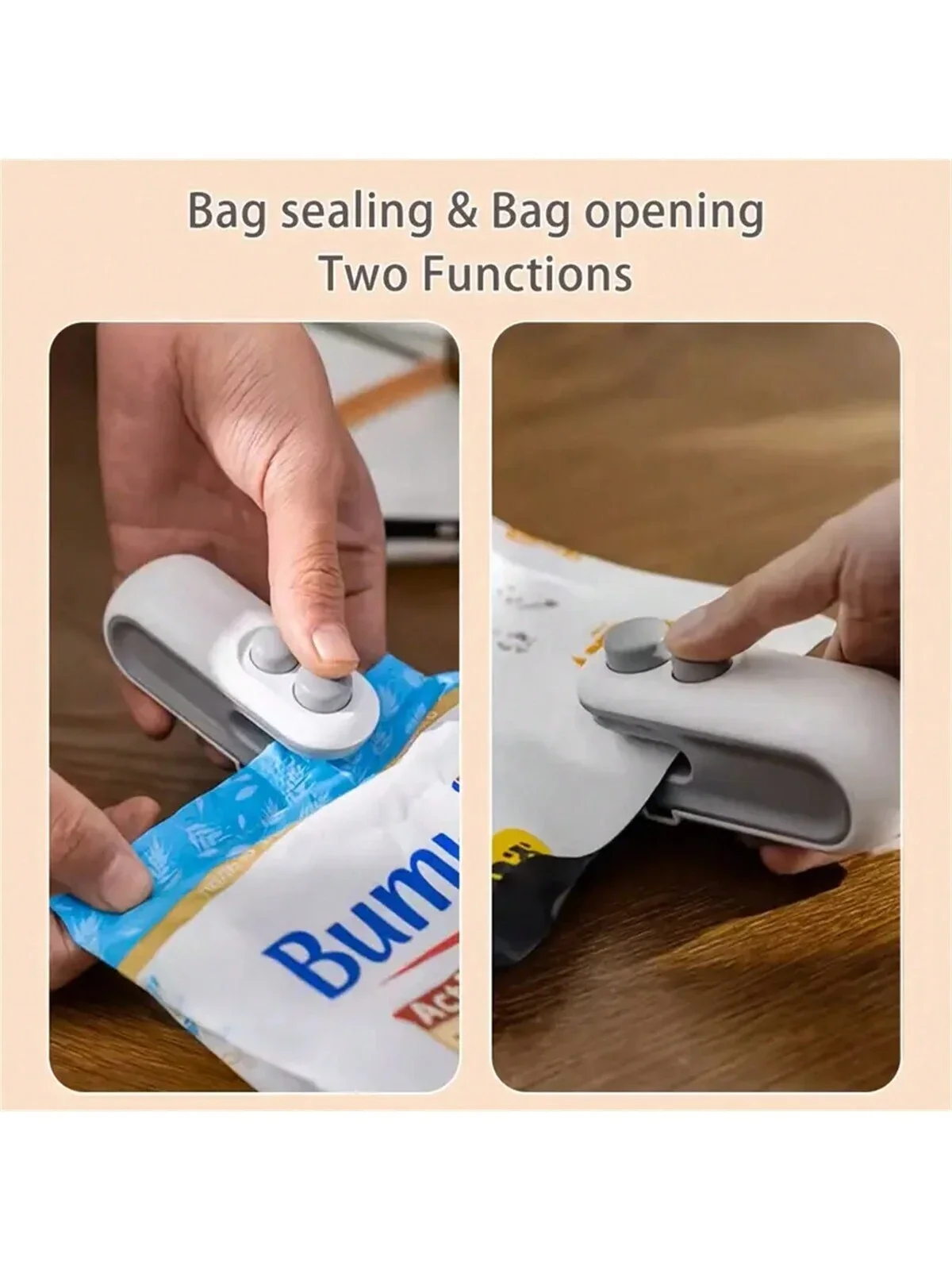 미니 스낵백 실러, 칩용 커터가 있는 충전식 2 In 1 백 히트 실러, 비닐 봉투 재실러는 음식을 신선하게 유지하고 작은 Se