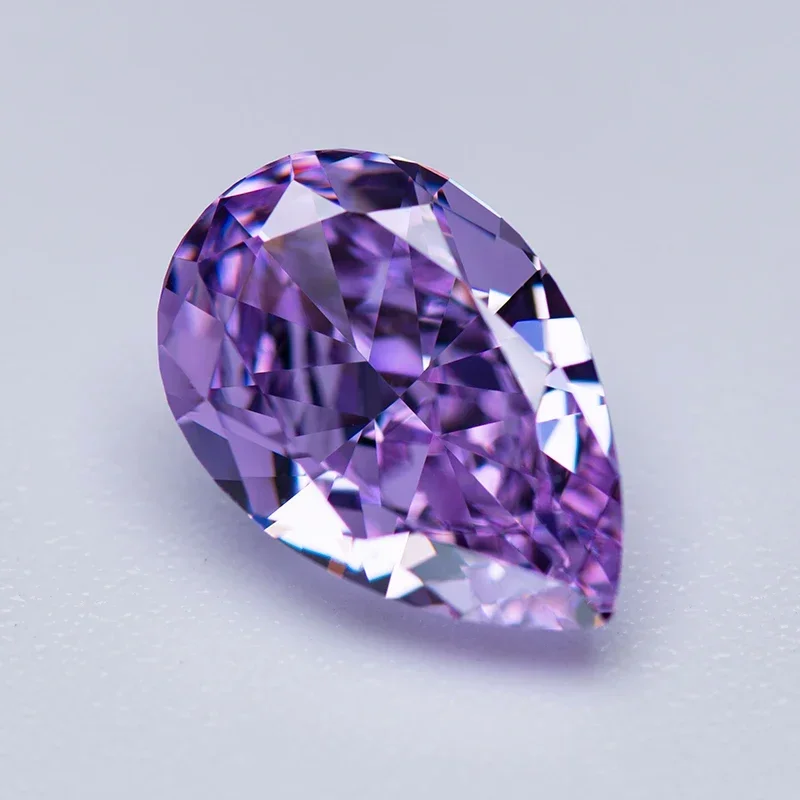 Cubic Zirconia Synthetic Gemstone Pear Shape Purple Color 4k Crushed Ice Cut Lab Zircon Gems For High Quality Jewelry Making