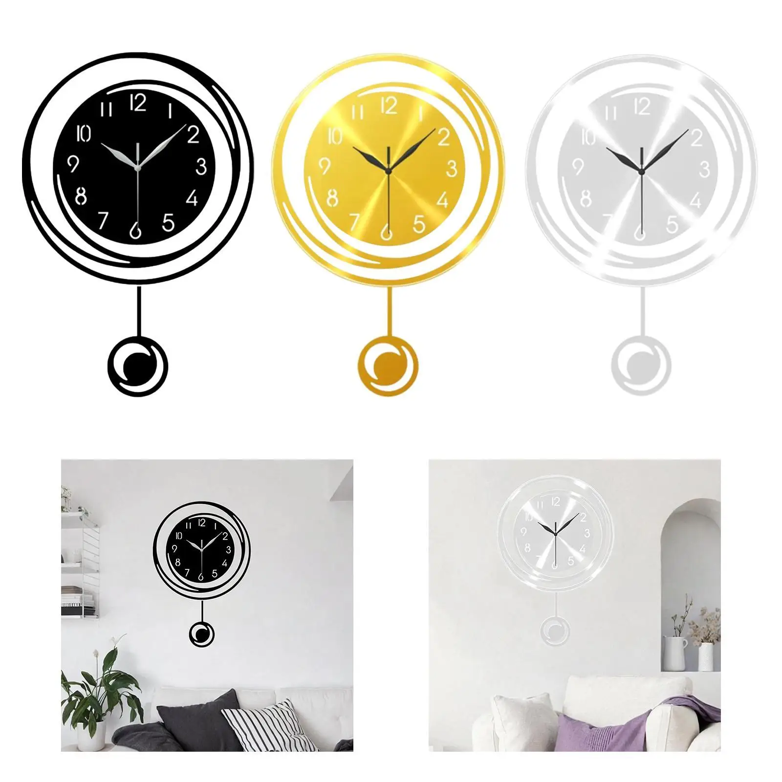 Wall Hanging Clock Wall Decoration Lightweight Quiet Gifts Acrylic Ornament Large Arabic Numerals for Kitchen Study Farmhouse