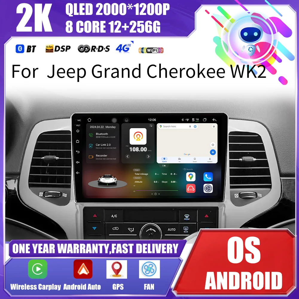 

Car Radio Multimedia Player Android 14 System for Jeep Grand Cherokee 2008-2013 Split Screen GPS Navi WiFi Head Unit Bluetooth