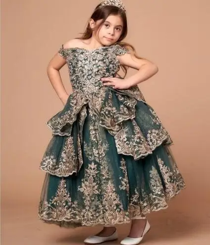 Mini vestidos de quinceañera con apliques de tul, vestido de línea a sin hombros, vestido de niña de flores para bodas, vestidos de desfile para bebé