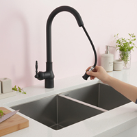 Stainless Steel Faucet with Pull Down Sprayer, Kitchen Sink Faucet with Hoses, Single Lever Single Hole Rotatable Faucet, Black