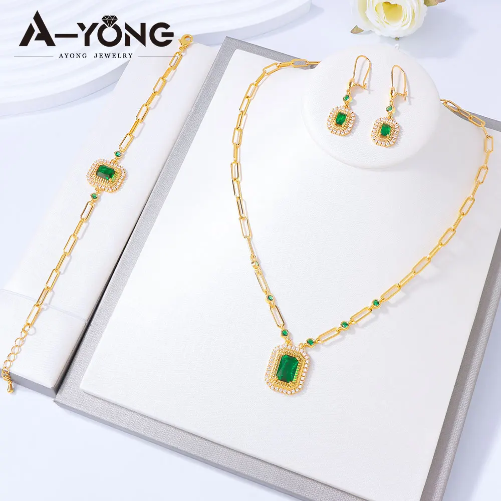 Äthiopisches Modeschmuck-Set 21k Vergoldet Italienische Zirkonia Halskette Armband Ohrringe Saudi-Arabische Brautschmuck für Frauen – Detail 3