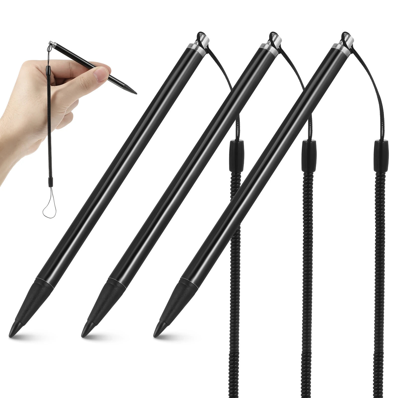 

3pcs Touch Screen Stylus Pen Resistive Pens for Screens Black Tablet Kids Work Smooth Writing Drawing Anti Loss Spring Rope