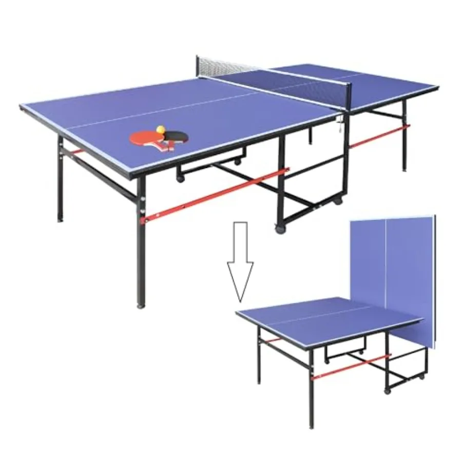 

Mid-Size Foldable Portable Professional Ping Pong Table for Indoor Outdoor Games with Net 2 Paddles 3 Balls Easy Assembly Blue