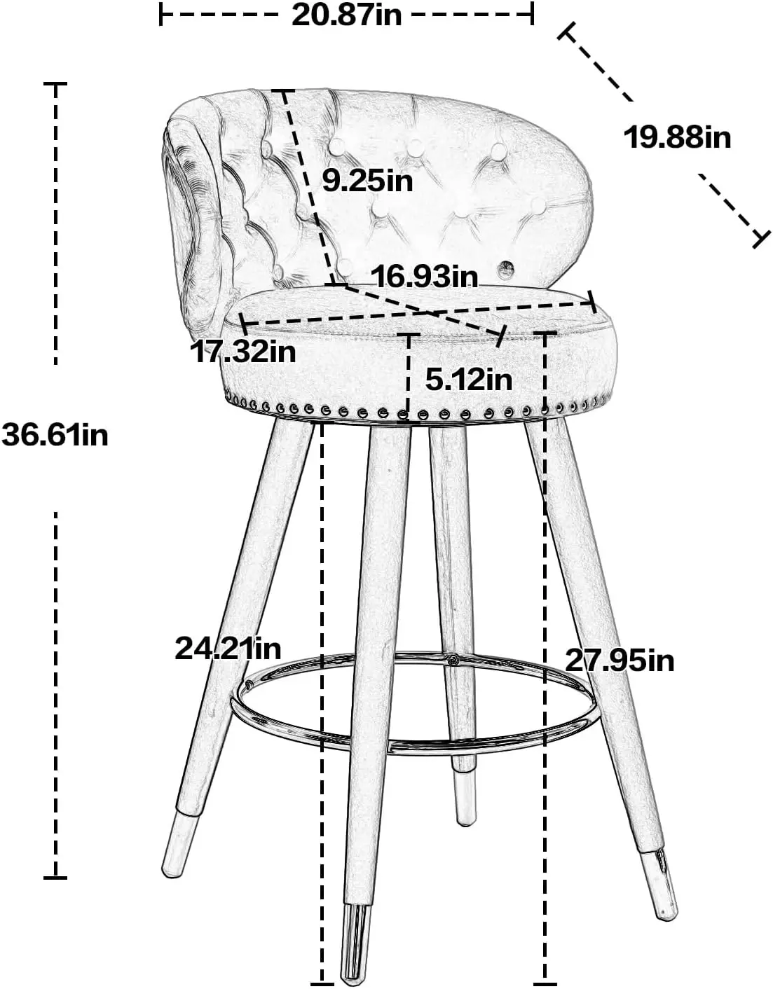 Ensemble de tabourets de bar modernes avec dossier capitonné en velours, chaises de bar Mid Century Counter recommandées, repose-pieds, piste de bar à percussion, 2 pièces