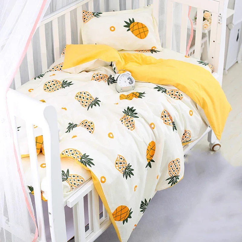 3Pcs Cotton Crib Bed Bedding Set For Boy Girl Cartoon Baby Bedding Set Includes Pillowcase Bed Sheet Duvet Cover Without Filling