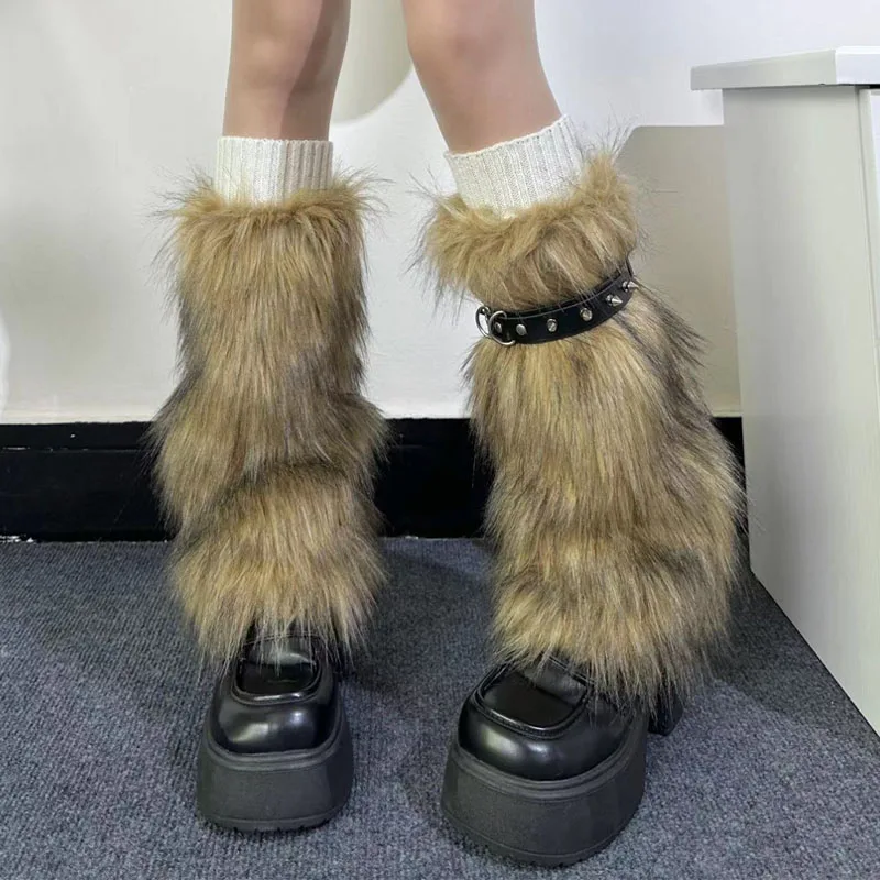 

Japanese Style Faux Furs Leg Warmers 15cm/20cm/40cm Y2K Thickened Autumn Winter Warm Furs Boot Cuffs Covers Spicy Girls Socks