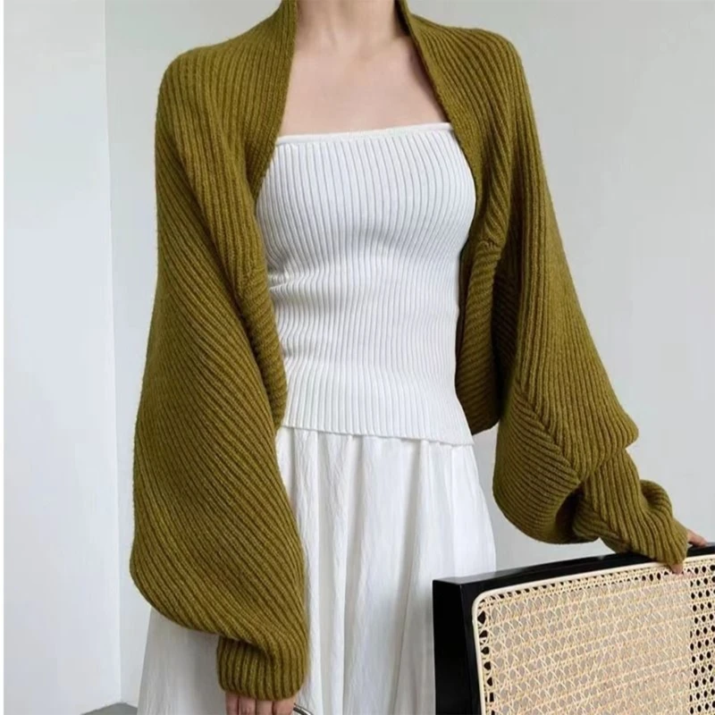 Womens Shrug Boleros Solid Color Lightweight Long Sleeve Open Front Cropped Cardigan Sweaters Cardigans for Dresses Streetwear