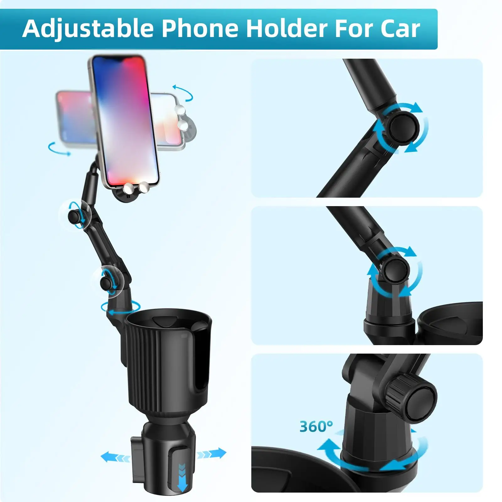 

Space Saving Drink Cup Holder Expander for Car with 360 Rotation Wear Resistant Phone Mount for Automobile Center Console
