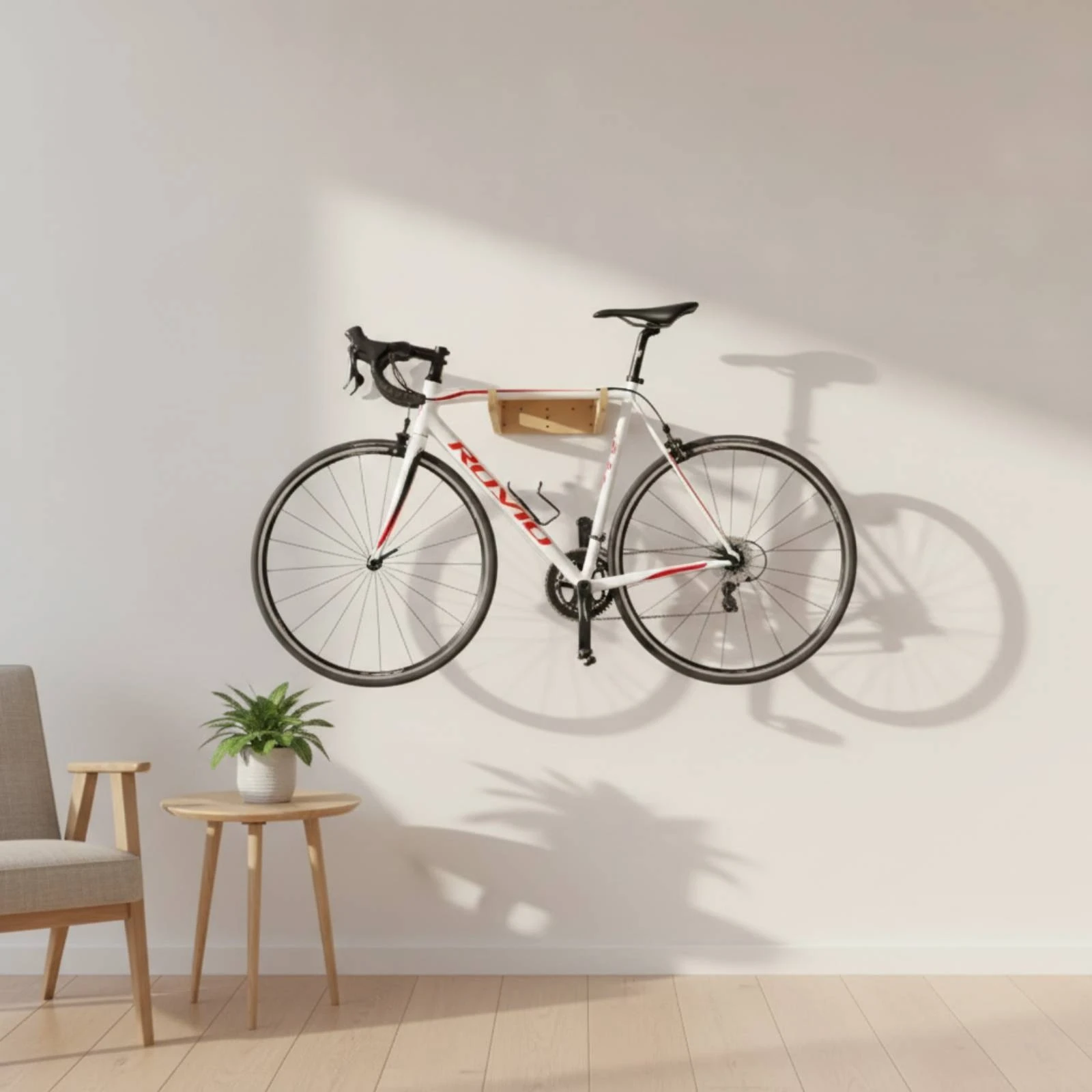 Wooden Bike Hanger Minimalist Road Bike Hanger Cycle Wall Mount Elegant Decorative for Cyclists, Apartment, Garage view 3