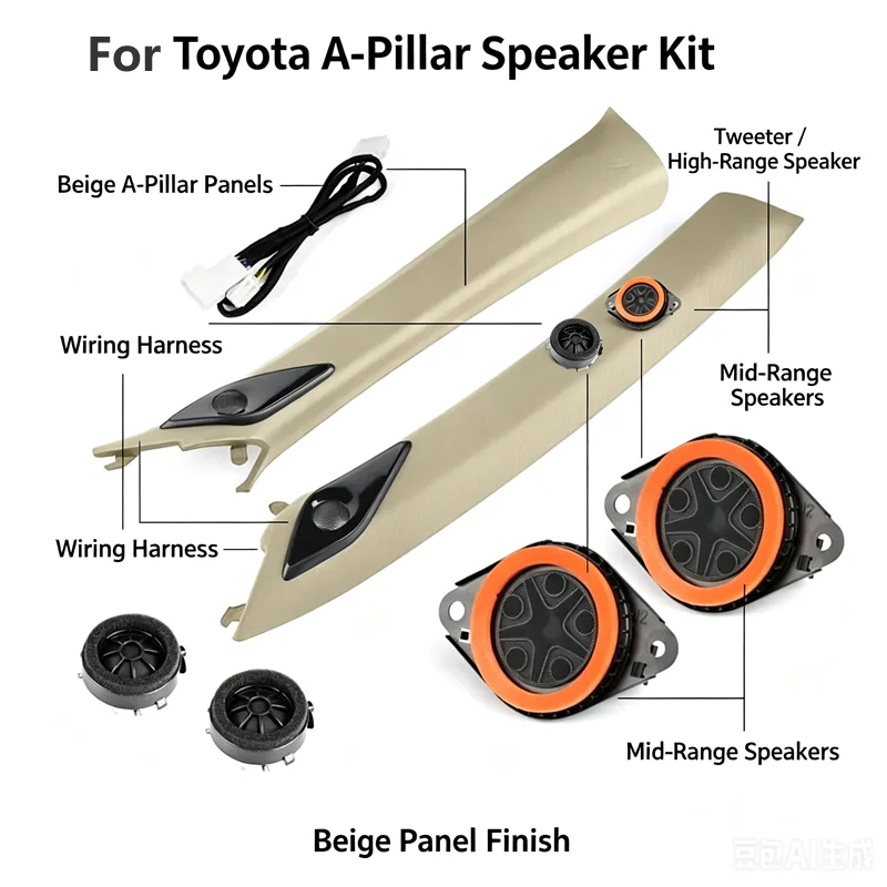 Car A-pillar tweeter and midrange speaker, original high quality with wiring harness For Toyota Avalon
