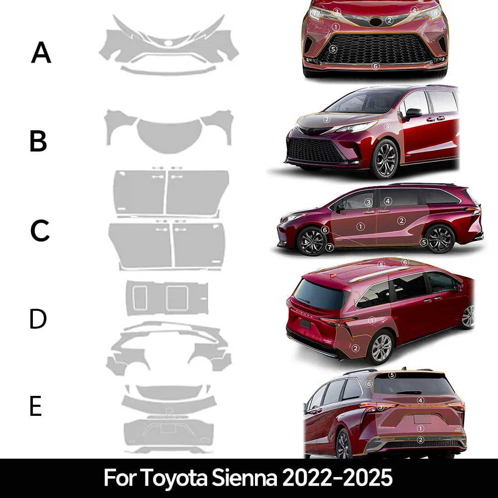 For Toyota Sienna 2022 2023 Rearview Mirror Pre Cut Headlight TPU Film Anti-collision Transparent Protective Film PPF Scratch