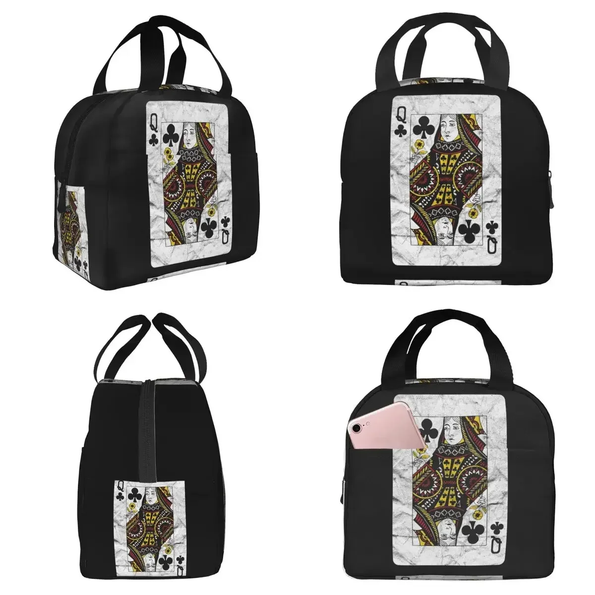Playing Cards Queen Clubs (distressed Design) Insulated Lunch Bag for Kids School Cooler Thermal Food Box Tote Lunch Boxes