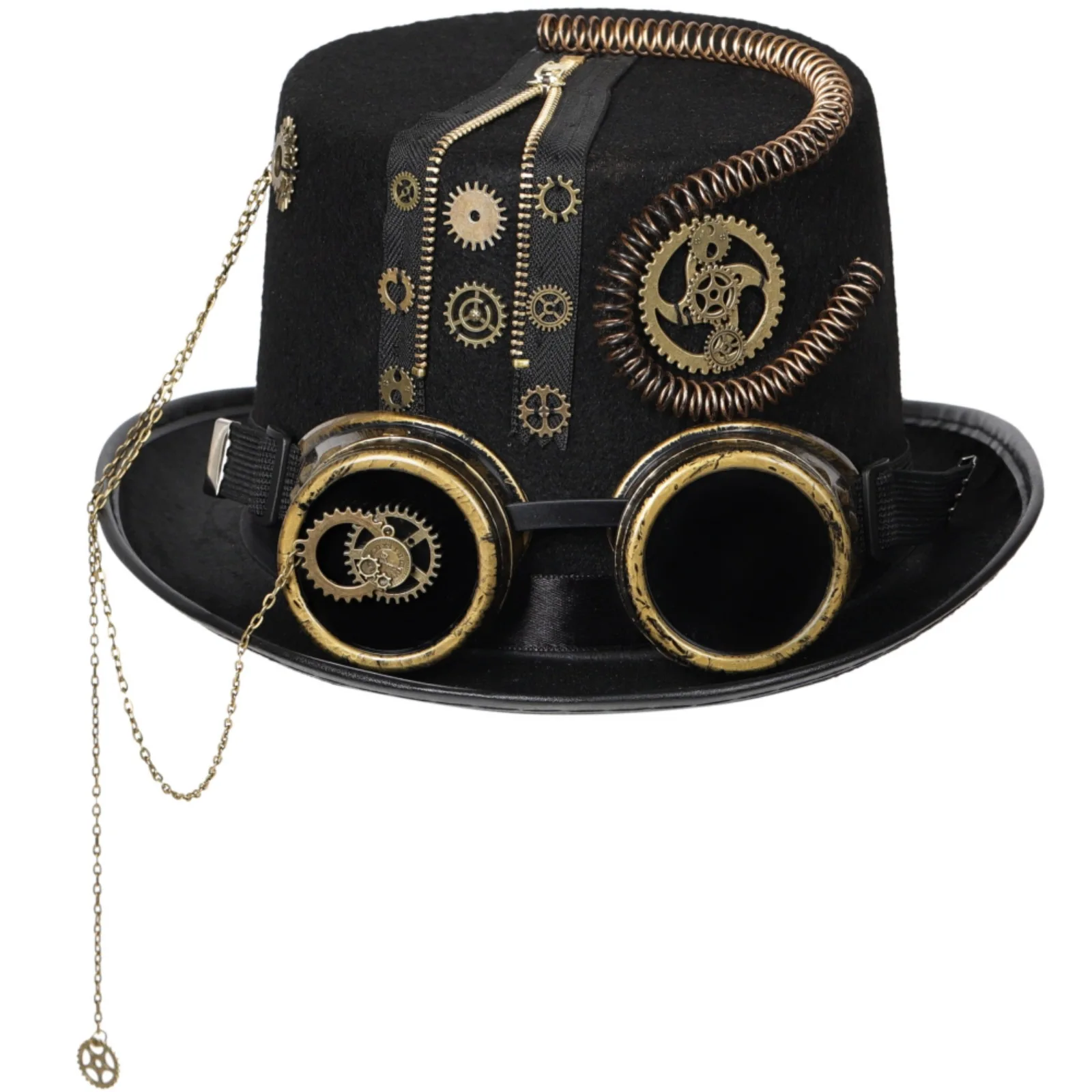 Gothic Punk Top Hat for Women Men Halloween Cosplay Steampunk Goggles Fedora