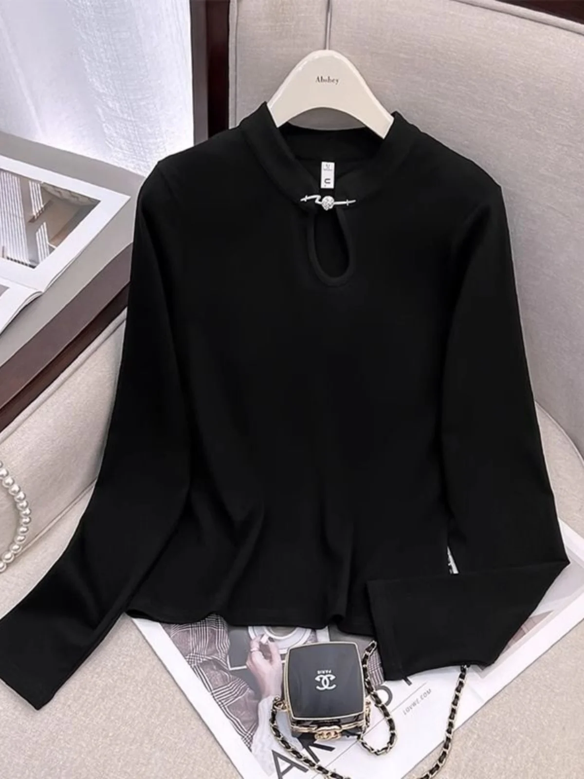 

Spring Autumn National Sle Slim Fit irt Long Sve Base Layer Top Women Trendy Faion Commute Retro Polyester Pure Color