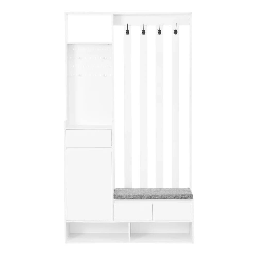 PINGGO Flur-Garderobe mit weicher Polsterung, langer Aufbewahrungsbank, multifunktionaler Schuhschrank für den Eingangsbereich, modernes Design, Plug-in-Schreibtisch – Detail 16
