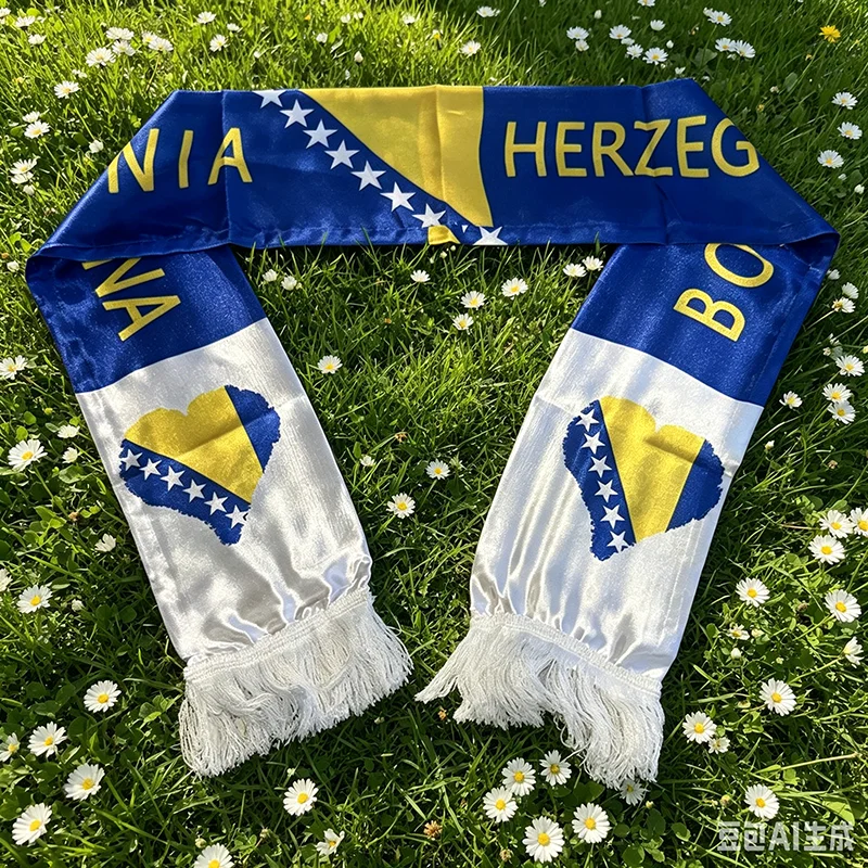 14x135cm Bosnia and Herzegovina  Scarf  Double-sided  Satin  Tassels Suitable for 2026 Football cup, Sports, Events