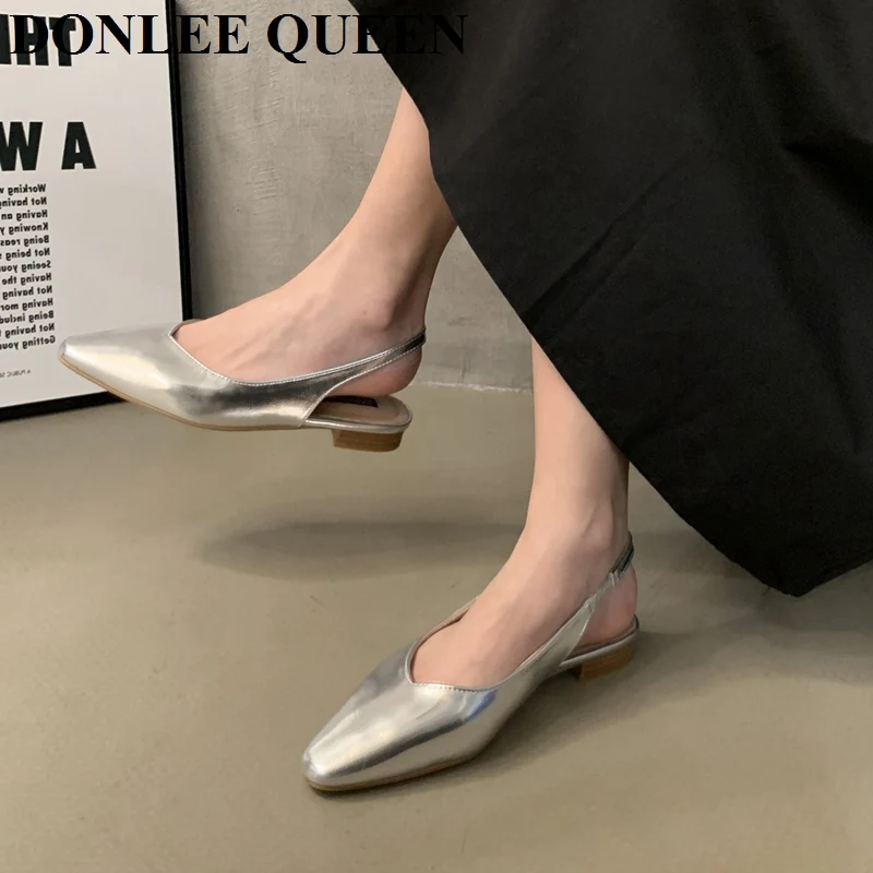 Fashion Pointed Toe Flats Shoes Women Slingback Sandals Elegant Mules Female Shallow Ballet Casual Loafers Sliver Zapatos  Mujer