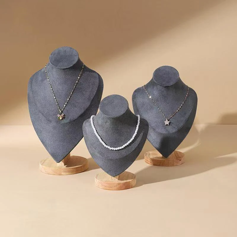 موضة رمادي قلادة قطيفة عرض موقف المعرضة قلادة سوار سلسلة مجوهرات تخزين الرف مكافحة نافذة عرض الدعامة