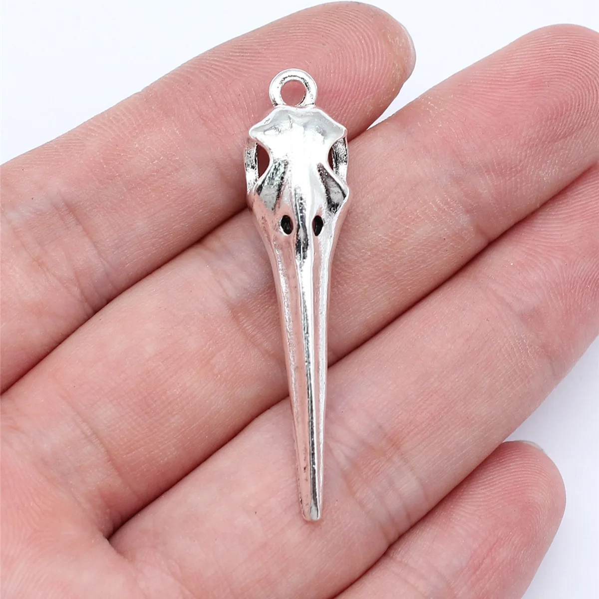 5pcs 44*10mm Antique Silver Color Raven Bird Skull Head Charms Pendant Designer Charms Fit Jewelry Making DIY Jewelry Findings