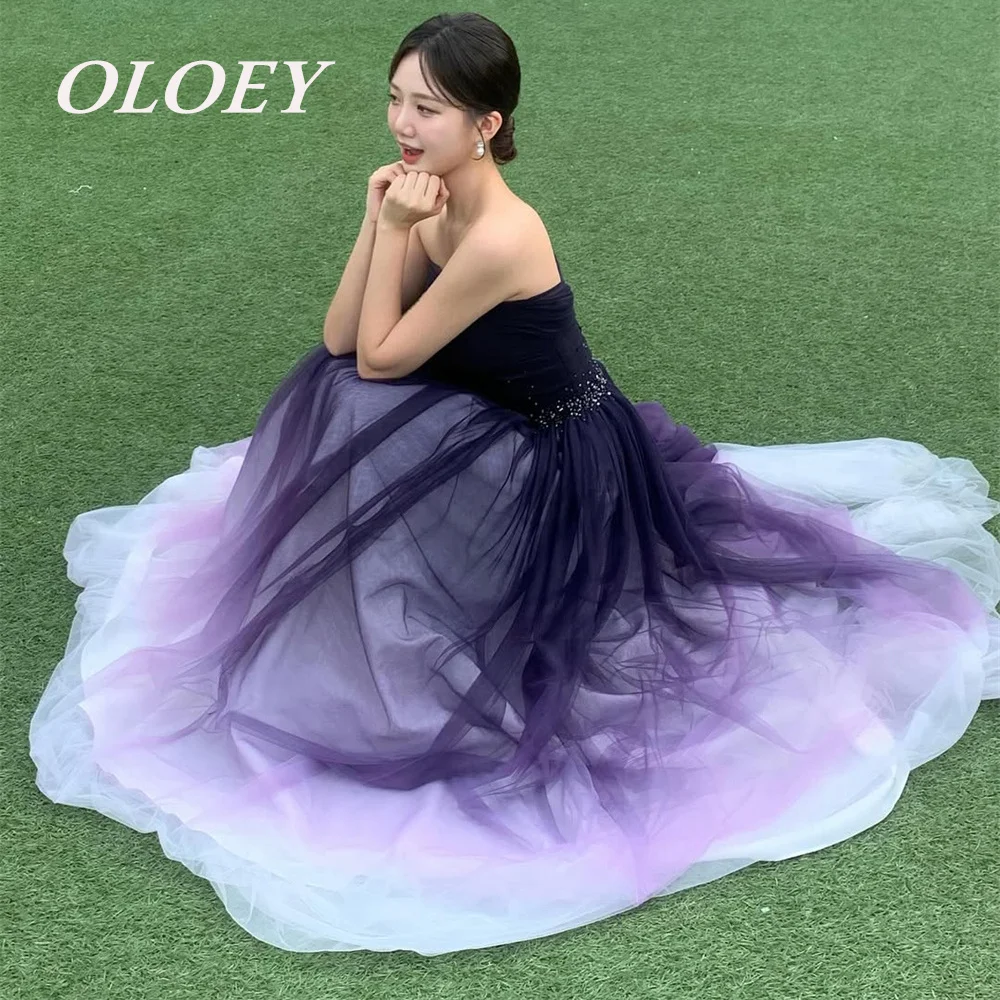 OLOEY Unique Gradient Purple Performance Dresses Strapless A Line Korea Wedding Photo Shoot Gowns Customized Reception Dresses