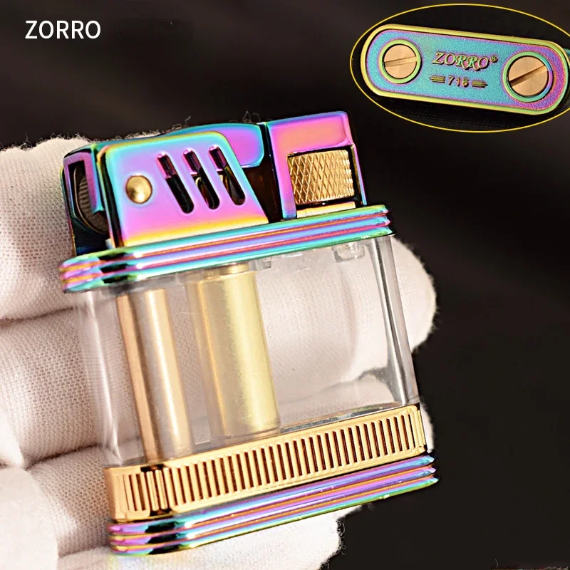 ZORRO Retro Transparent Oil Warehouse Metal Kerosene Lighter Original Oil Gasoline Cigarette Grinding Wheel Windproof  Lighter