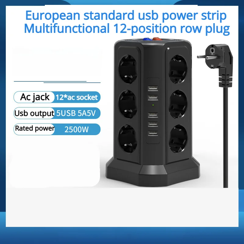 

Surge Protector Multi-Socket Vertical European Standard Socket 3-Layer 12-Position For Home Office Plug-In Boards