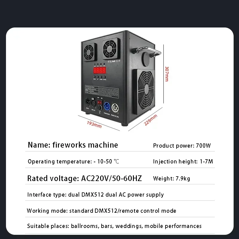 700W Dmx512 Cold Pyro Sparkler Fireworks Electronic Spark Wedding Stage Effect Machine For Event Party DJ Show