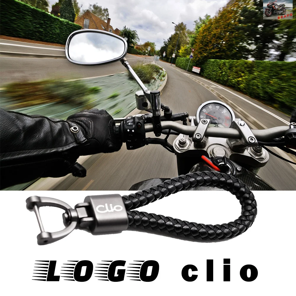 Logo For Renault Clio Car Accessories Hand Woven Keychain Custom Logo Leather Metal Keyring Parts