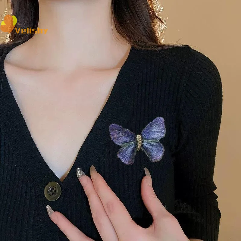 Gradient Embroidered Butterfly Chest Flower Vintage Brooch For Women Unisex Exquisite Clothing Bag Accessories Pins Jewelry